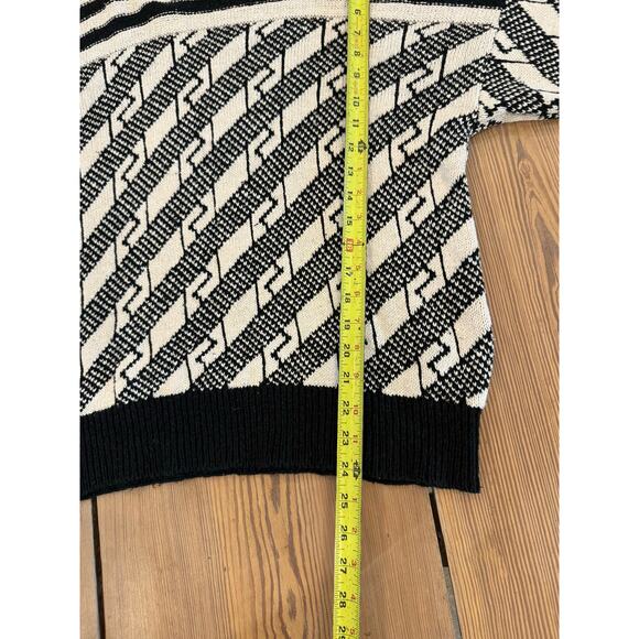 Vintage Peninsula Black White Geometric Sweater Silk Cotton XL - Picture 5 of 6